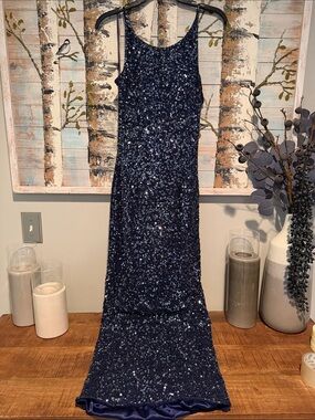 Scala Navy Sequin Prom Dress